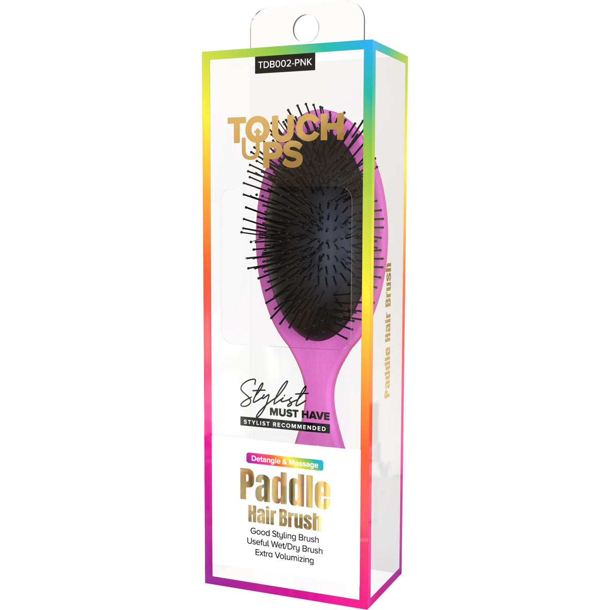 Touchdown paddle hair brush in Pink retail packaging