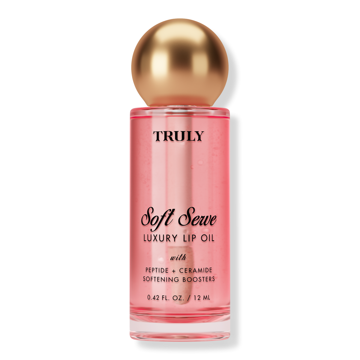 Truly Soft Serve Luxury Lip Oil 12 mL with round gold cap
