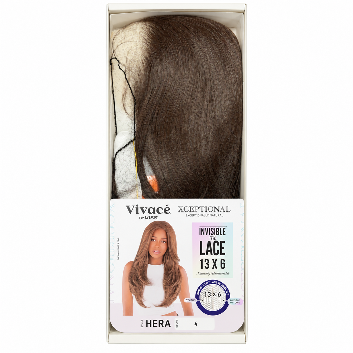 Vivace HERA 26-inch wig in 4 — actual hair in open retail box with matching color label