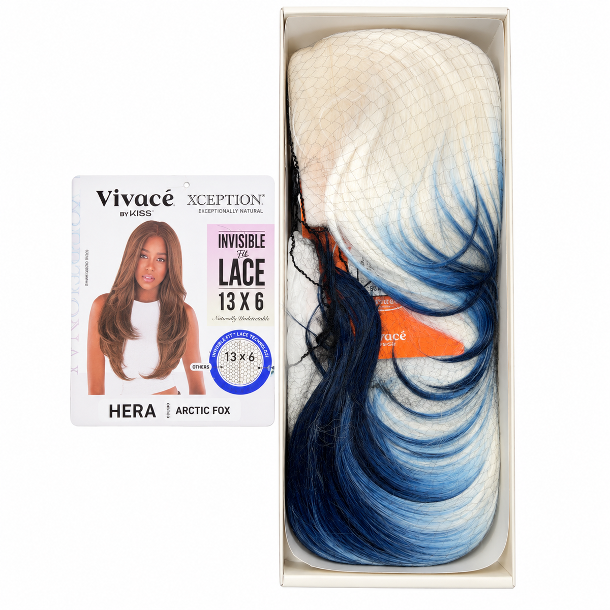 Vivace HERA 26-inch wig in ARCTIC FOX — actual hair in open retail box with matching color label
