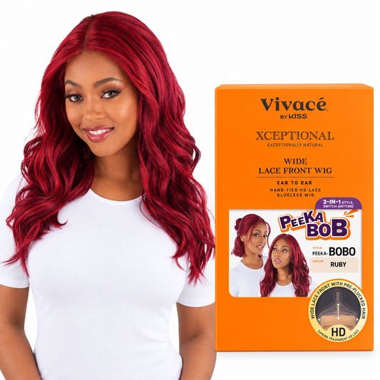 Vivacé Peeka-Bobo Ruby wig model with retail package