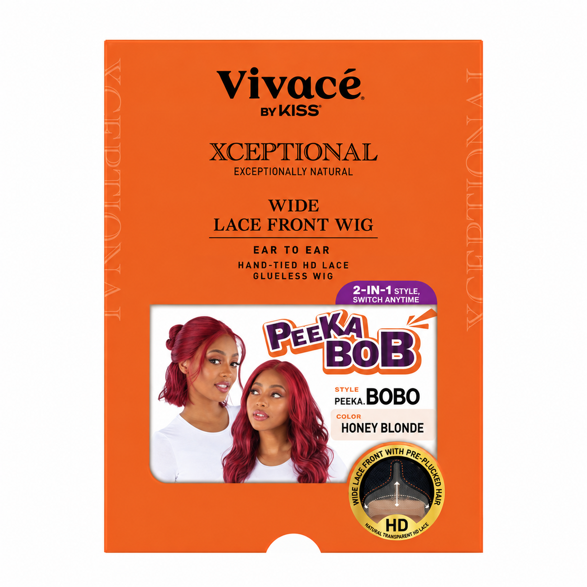 Vivacé Peeka-Bobo Honey Blonde labeled package; printed model shows Ruby