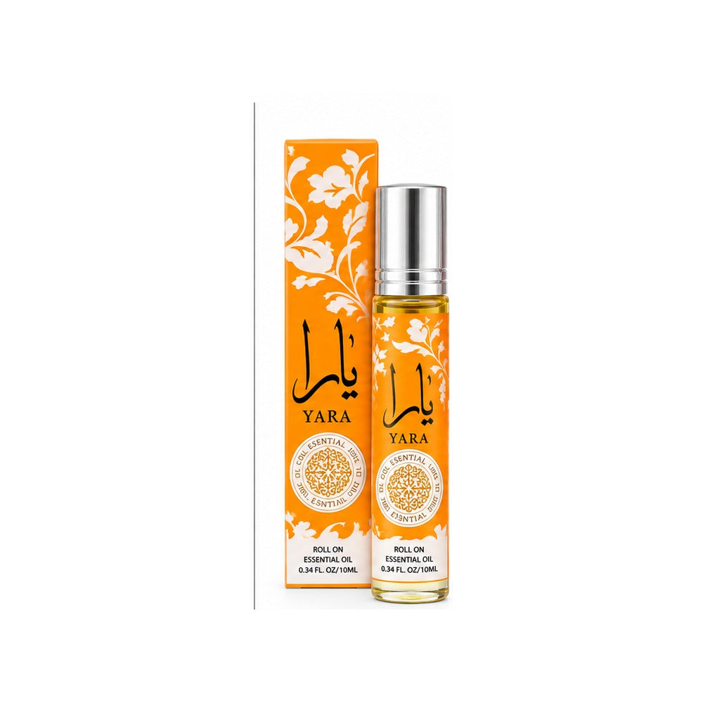 yara orange 10 ml roll-on oil and matching box, centered with white margins