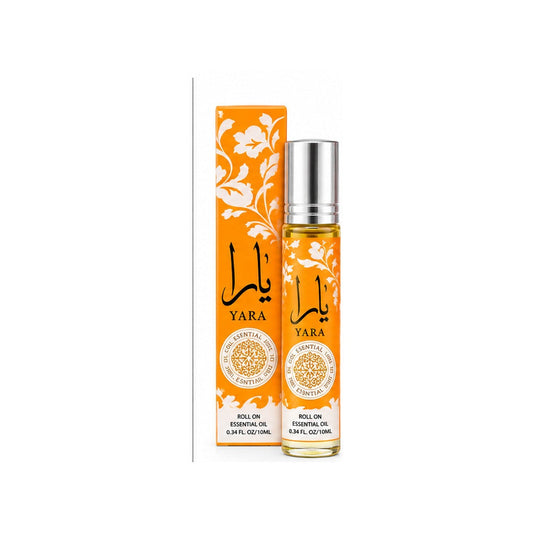 yara orange 10 ml roll-on oil and matching box, centered with white margins
