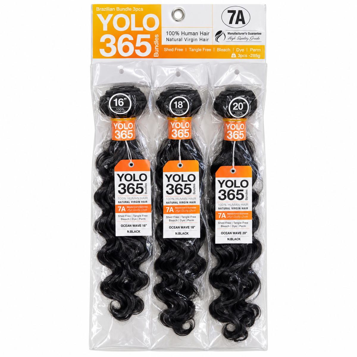 YOLO 365 Ocean Wave Natural Black 16 18 20 inch three bundles
