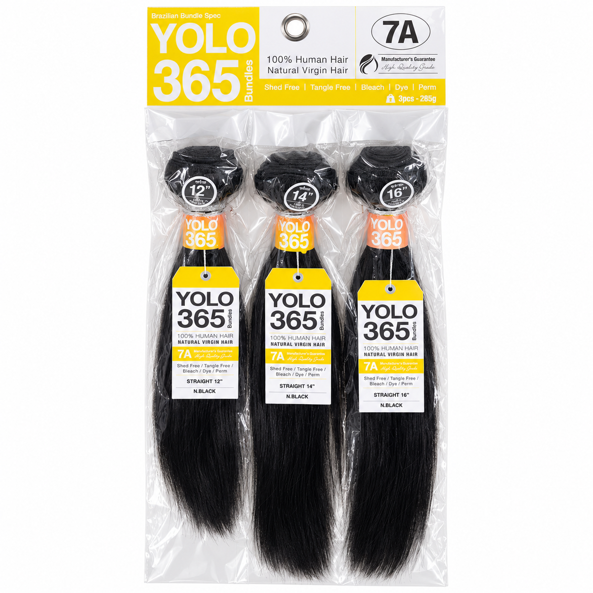 YOLO 365 7A Straight Natural Black 12 14 16 inch three-bundle set