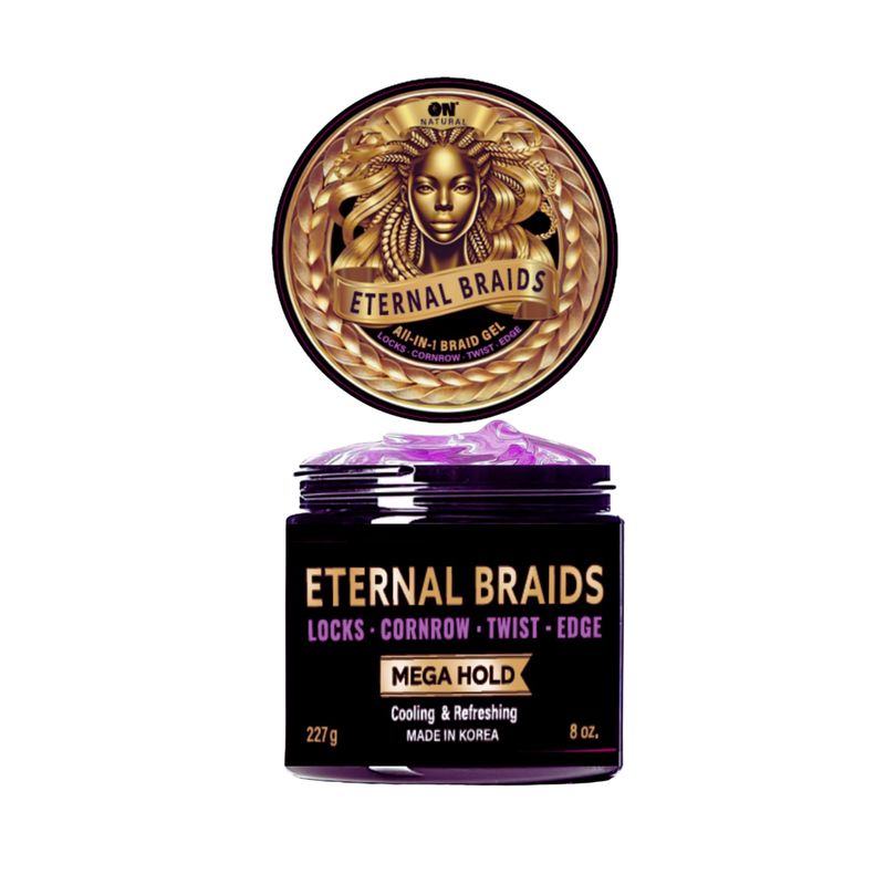 ON Natural Eternal Braids All-in-1 Braid Gel – 8 oz Mega Hold jar with purple gel
