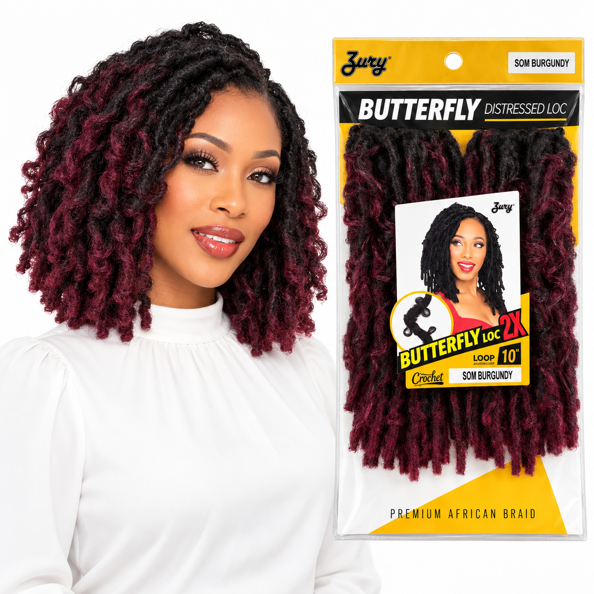 Zury 2X Butterfly Distressed Loc 10" model and SOM Burgundy package