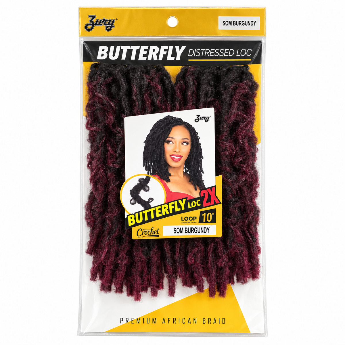 Zury 2X Butterfly Distressed Loc 10" retail package color SOM BURGUNDY