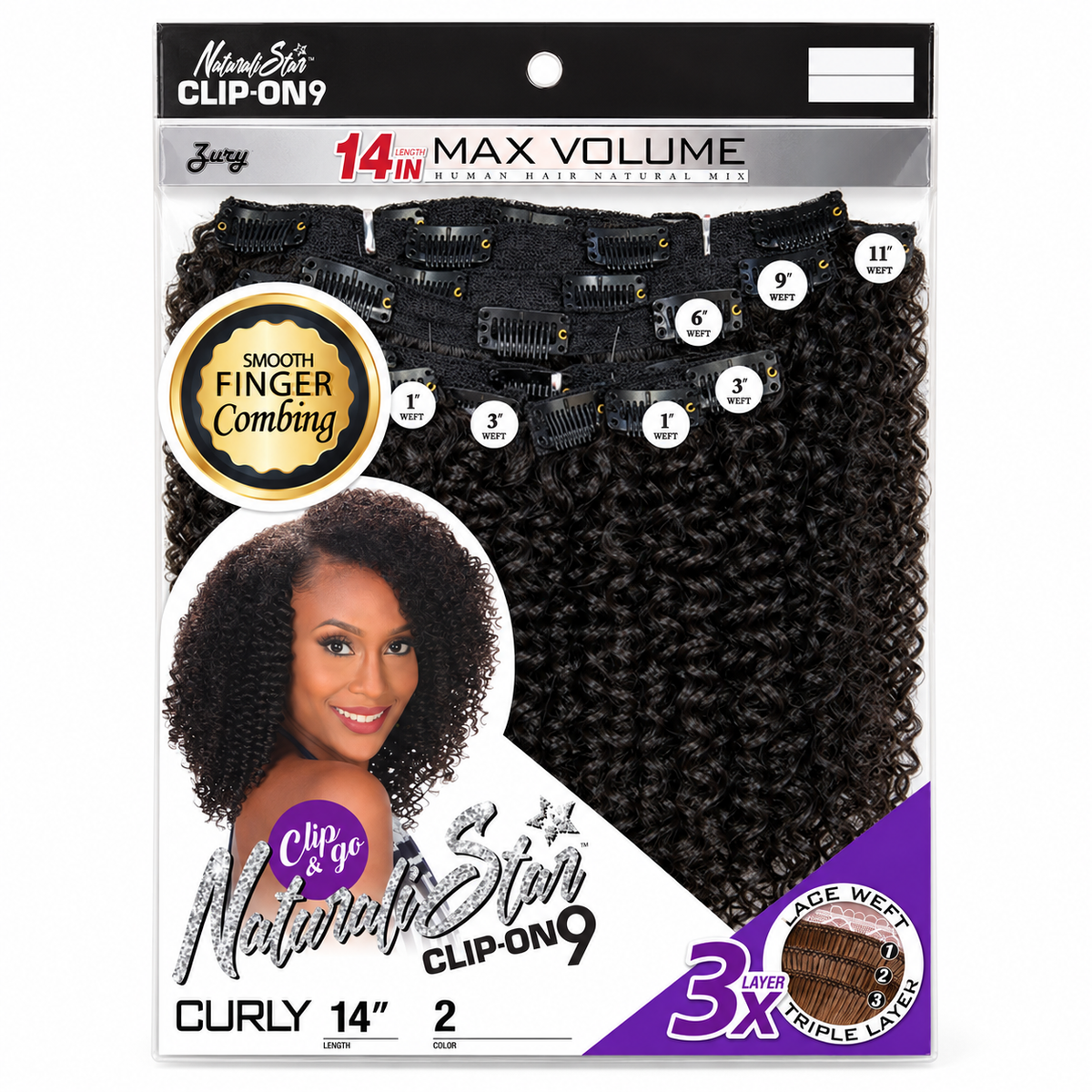 Zury Naturali Star Curly 14-inch clip-on 9PCS color 2 full package