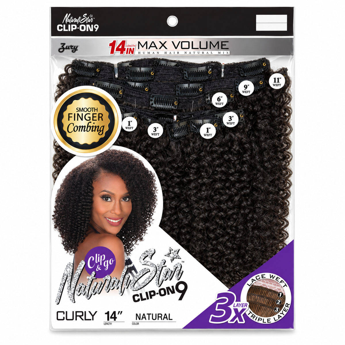 Zury Naturali Star Curly 14-inch clip-on 9PCS Natural full package