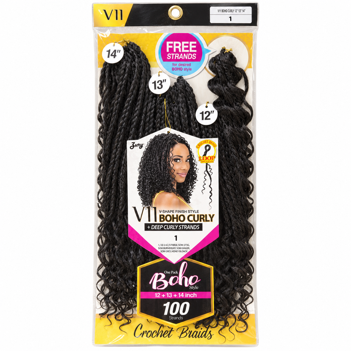 Zury V11 Boho Curly complete 100 strand package 12 13 14 inches color 1