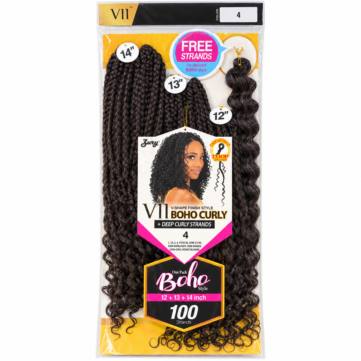Zury V11 Boho Curly complete 100 strand package 12 13 14 inches color 4