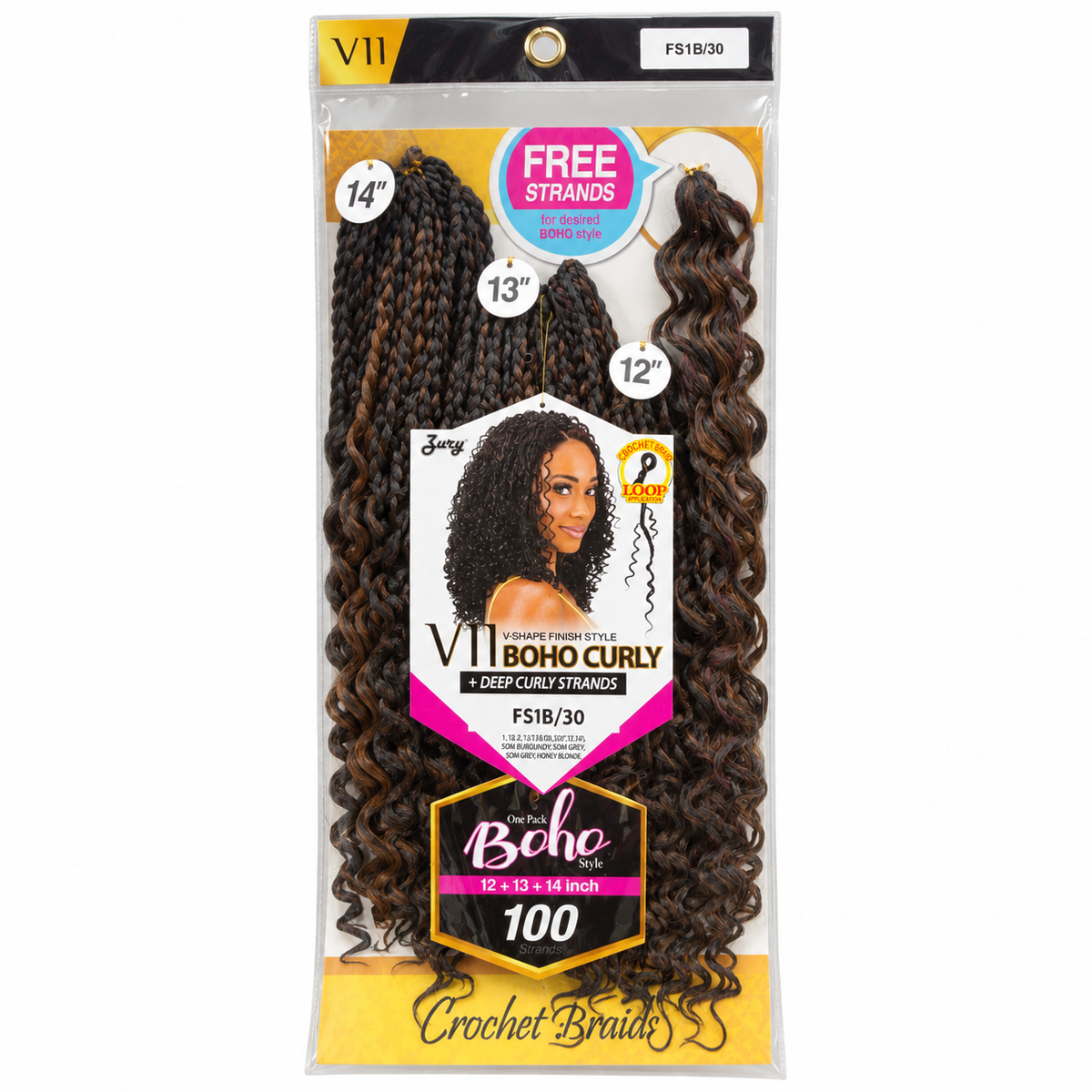 Zury V11 Boho Curly complete 100 strand package 12 13 14 inches color FS1B/30