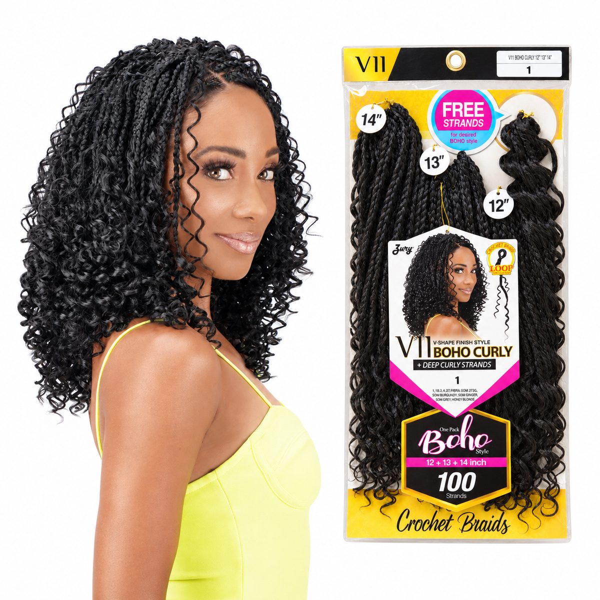 Zury V11 Boho Curly 12 13 14 inch crochet hair model with complete 100 strand package