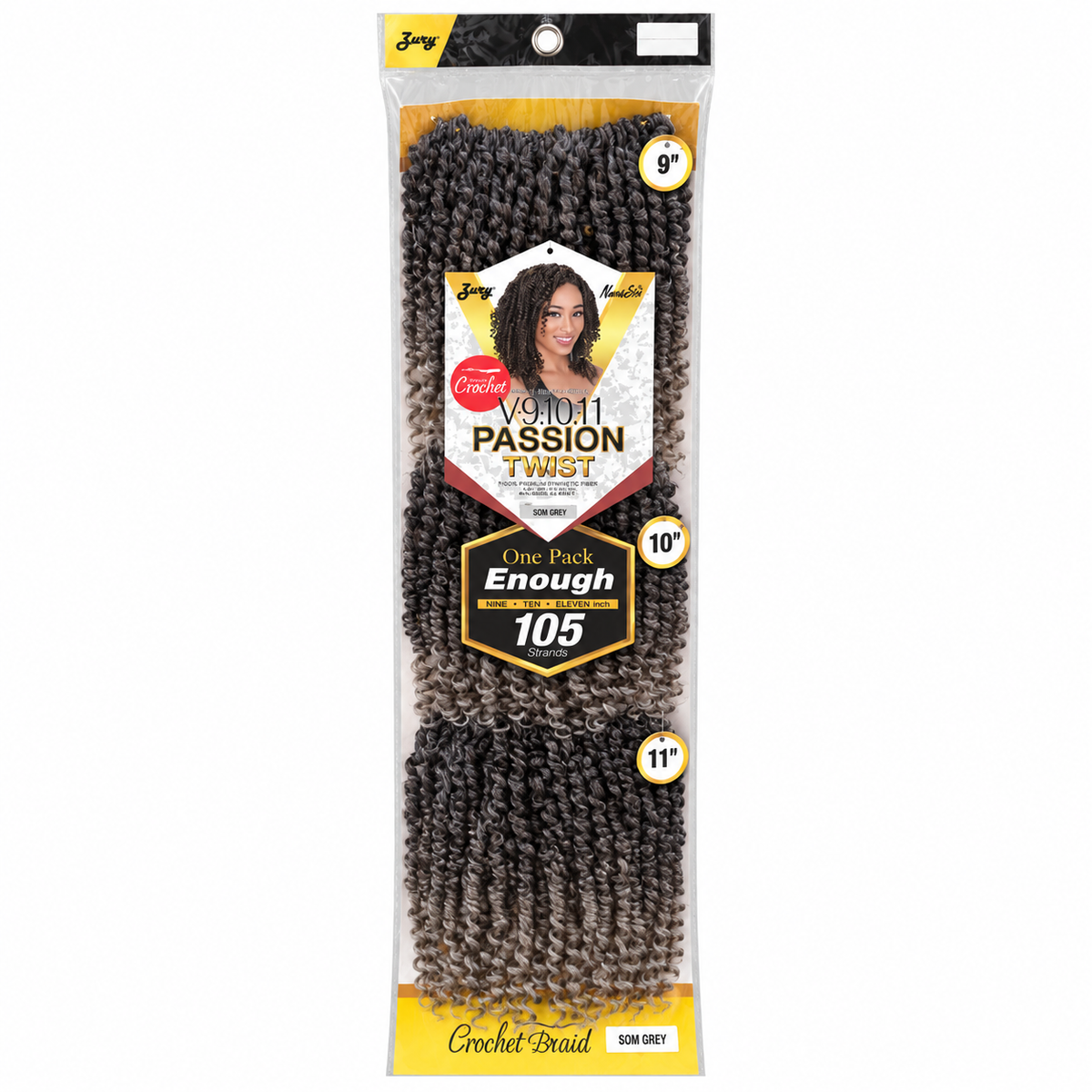 Zury V11 Passion Twist SOM GREY full package, 105 strands, 9 10 11 inches