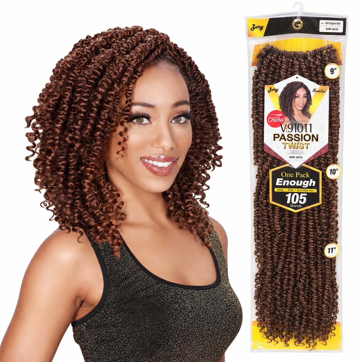 Zury V11 Passion Twist model and full 105-strand package, 9 10 11 inches